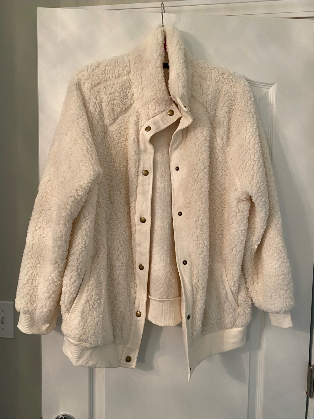 Macy's Cream Sherpa Teddy Jacket with Snap Front